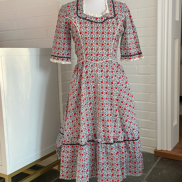 Colonial Colonel Americana Revolutionary Historical Calico Print Dress Size 6 - Picture 9 of 10